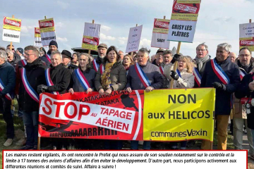 Manif population et maires contre les hélicoptères sur l'aérodrome de Cormeilles en Vexn.