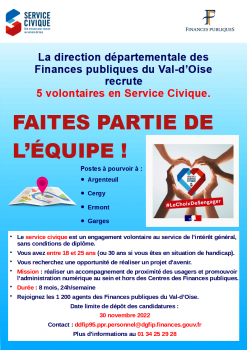 Affichette d'annonce du service civique aux impôts