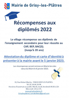 Récompenses aux jeunes diplômés de Grisy : inscription et rendez-vous.