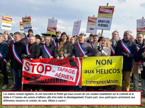 Manif population et maires contre les hélicoptères sur l'aérodrome de Cormeilles en Vexn.