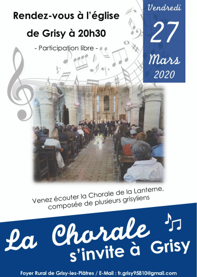 La chorale la lanterne à Grisy : date du vendredi 27 mars 2020 reportée compte -tenu du contexte sanitaire actuel
