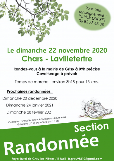 Randonnée pédestre " Chars -Lavilletertre "