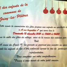 Affichette annonce sur le Noël des enfants de Grisy et la consigne à respecter.