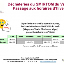 Déchetteries de Magny-en-Vexin, Marines et Vigny : horaires d'hiver.