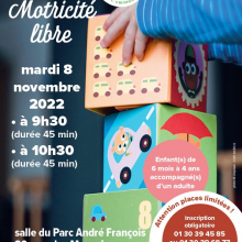 Mardi 08 novembre : atelier de motricité libre pour les jeunes enfants à Grisy- les-Plâtres.