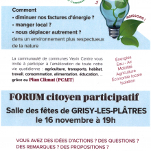 16 novembre à Grisy, en mairie à 19h00 : Vexin Centre lance son Plan Climat Air Énergie, à construire ensemble !