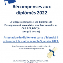 Récompenses aux jeunes diplômés de Grisy : inscription et rendez-vous.