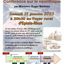 Samedi 21 janvier au sein du foyer rural d'Epiais-Rhus : conférence sur les fouilles engagées sur le site antique d’Epiais-Rhus / Vallangoujard.