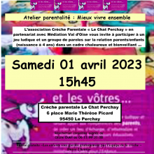 Samedi 1er avril : atelier parentalité.