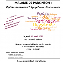 Jeudi 13 avril : conférence sur la maladie de Parkinson.