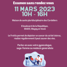 Samedi 11 mars : journée de dépistage du cancer de l'utérus, sans rendez-vous.