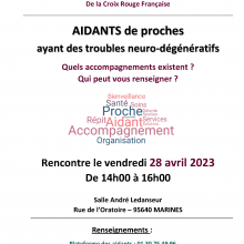 Vendredi 28 avril : Conférence sur les aidants de proches ayant des troubles neuro-dégénératifs.