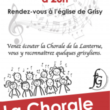 Vendredi 21 avril à partir de 20h00 : la chorale " La lanterne" s'invite à Grisy-les-Plâtres.