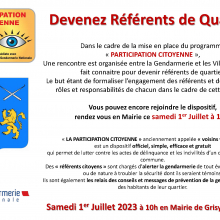 Samedi 1er juillet : rencontre " participation citoyenne " : devenez référents de quartier.