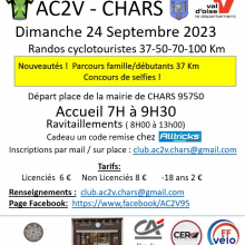 Dimanche 24 septembre : randos cyclotourisme à Chars.