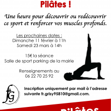 Les ateliers pilates  du foyer rural de Grisy : encore quelques places à prendre.