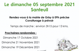 Dimanche 05 septembre randonnée pédestre du foyer rural de Grisy-les-Plâtres " SANTEUIL ".