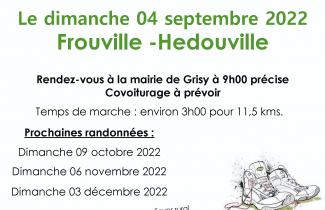 Dimanche 04 septembre : randonnée pédestre avec le foyer rural de Grisy - les- Plâtres.