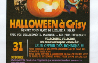 Lundi 31 octobre à partir de 17h30 : Halloween à Grisy avec les enfants et leurs parents.