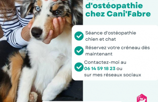 Mercredi 1er mars : au salon de toilettage Cani Fabre : rendez vous avec une ostéopathe animalier.