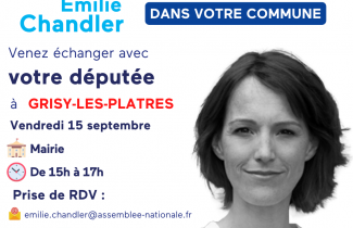 Vendredi 15 septembre :permanence à Grisy-les-Plâtres d'Emilie CHANDLER, députée en Val-d'Oise.