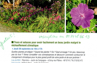 Jeudi 26 seprembre : atelier trucs et astuces pour avoir facilement un beau jardin malgré le réchauffement climatique.