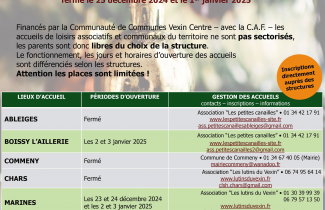 Sites de loisirs en fin d'année 2024 pour les enfants et les jeunes sur le territoire de Vexin centre