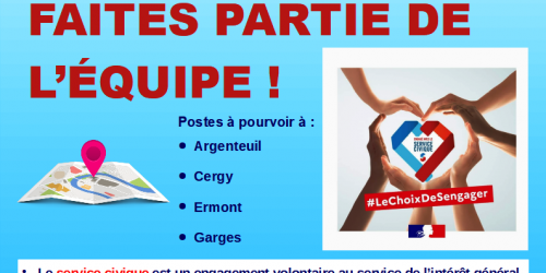 Affichette d'annonce du service civique aux impôts